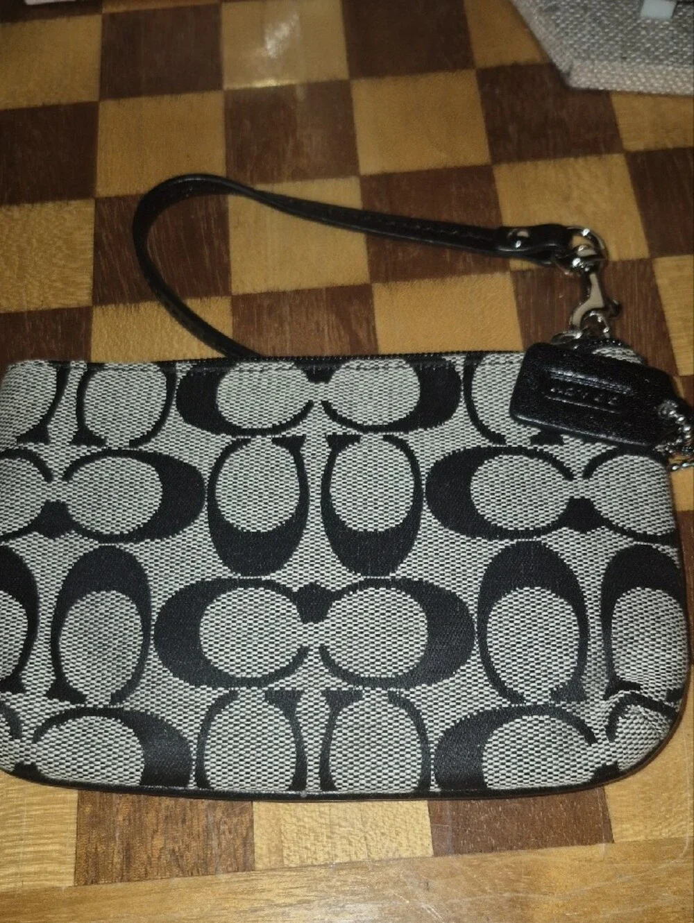 Coach Black and Gray Signature Jacquard Wristlet